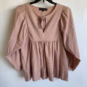 Tancredi & Morgen Womens Blush Pink Swiss Dot Ruffle Peasant Blouse Large